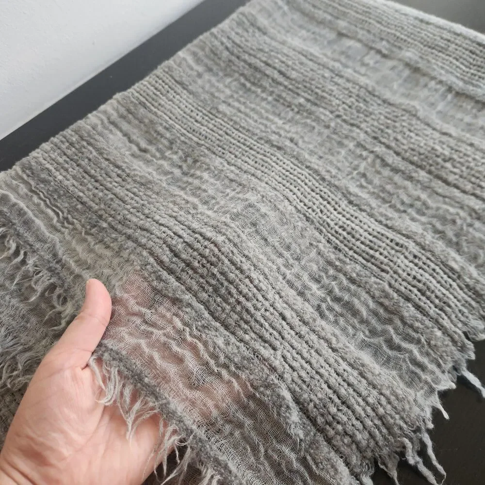 Eileen Fisher grey wool blend lightweight scarf OS grunge bohemian layer outdoor